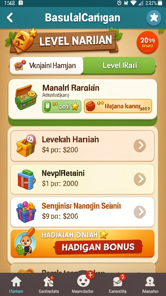 Menu upgrade dengan pilihan item menarik.